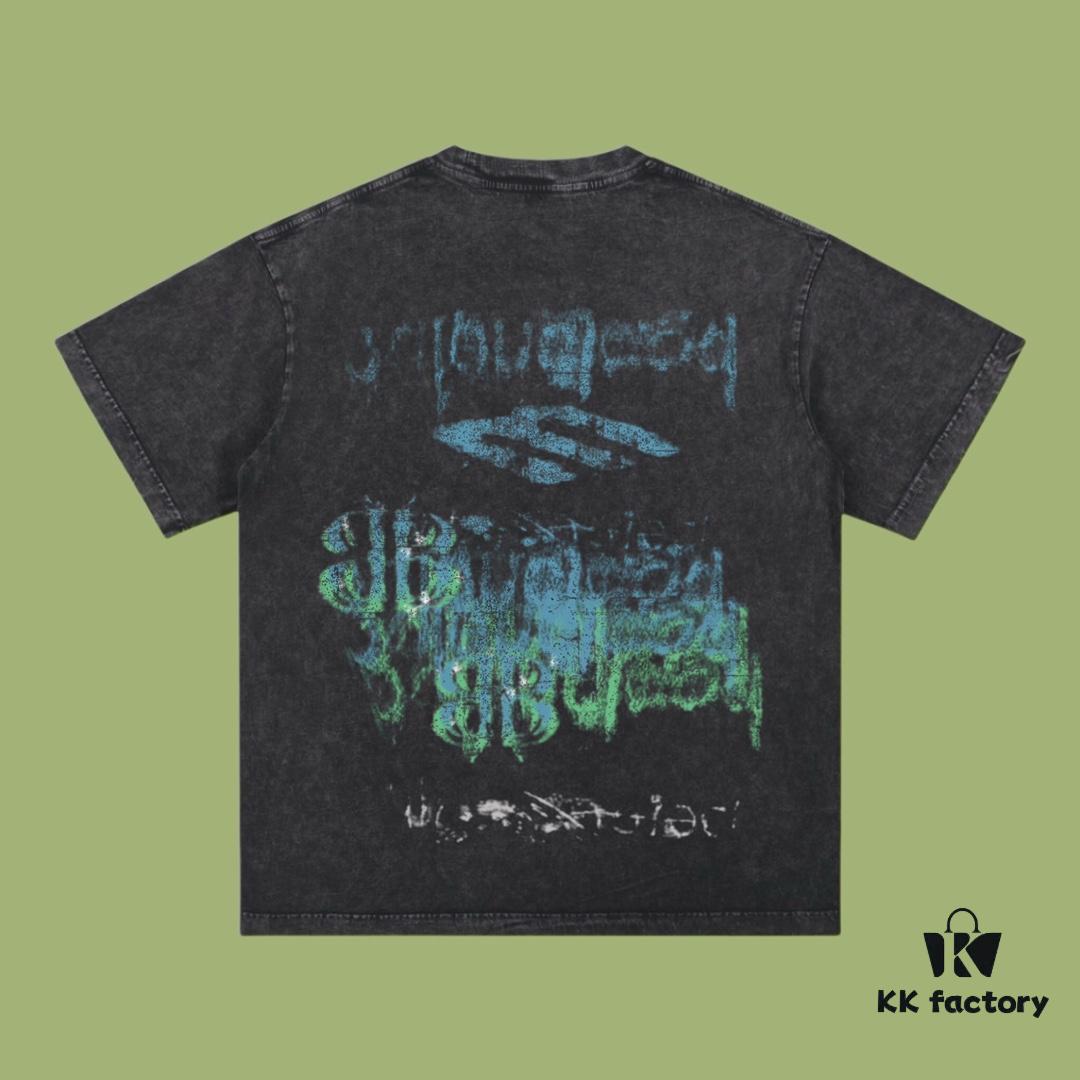 High-End Quality Balenciaga 2025 Fall Spring/Summer Collection Colorful Smoke Short-Sleeve T-Shirt Imported Kangnun Digital Direct-to-Garment Printing Custom-Dyed High-Fashion Brand 26-Single 100% Pre-Washed 300G Garment-Dyed and Washed Snowflake Finish OS Loose Fit Unisex