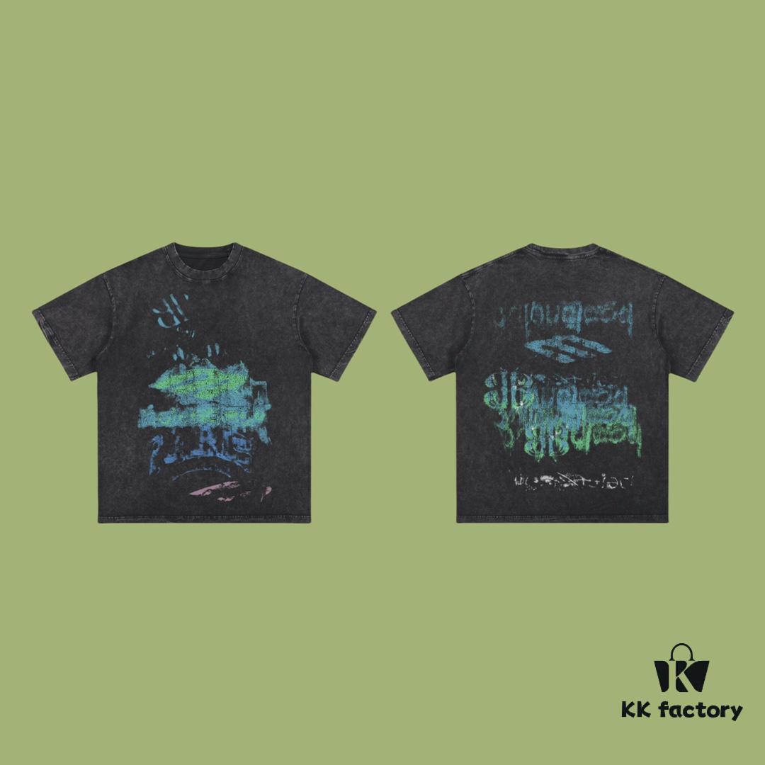 High-End Quality Balenciaga 2025 Fall Spring/Summer Collection Colorful Smoke Short-Sleeve T-Shirt Imported Kangnun Digital Direct-to-Garment Printing Custom-Dyed High-Fashion Brand 26-Single 100% Pre-Washed 300G Garment-Dyed and Washed Snowflake Finish OS Loose Fit Unisex