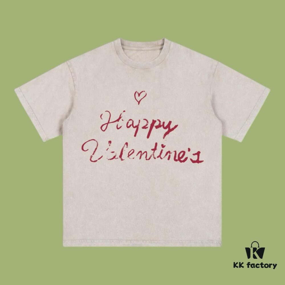 High-End Quality Balenciaga 2025 Fall Spring-Summer Collection Valentine's Day Short Sleeve T-Shirt Imported Kanglong Digital Direct-to-Garment Printing Custom Dyed High-Quality Streetwear 26s Double Yarn 100% Washed 300G Garment-Dyed and Washed Snowflake Finish OS Loose Fit Unisex