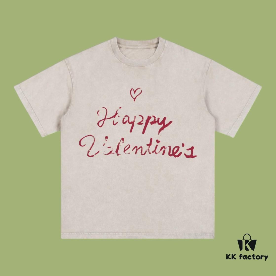 High-End Quality Balenciaga 2025 Fall Spring-Summer Collection Valentine's Day Short Sleeve T-Shirt Imported Kanglong Digital Direct-to-Garment Printing Custom Dyed High-Quality Streetwear 26s Double Yarn 100% Washed 300G Garment-Dyed and Washed Snowflake Finish OS Loose Fit Unisex