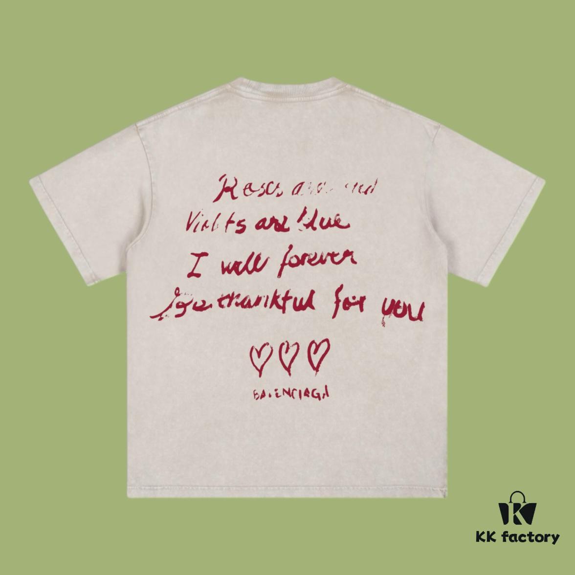 High-End Quality Balenciaga 2025 Fall Spring-Summer Collection Valentine's Day Short Sleeve T-Shirt Imported Kanglong Digital Direct-to-Garment Printing Custom Dyed High-Quality Streetwear 26s Double Yarn 100% Washed 300G Garment-Dyed and Washed Snowflake Finish OS Loose Fit Unisex