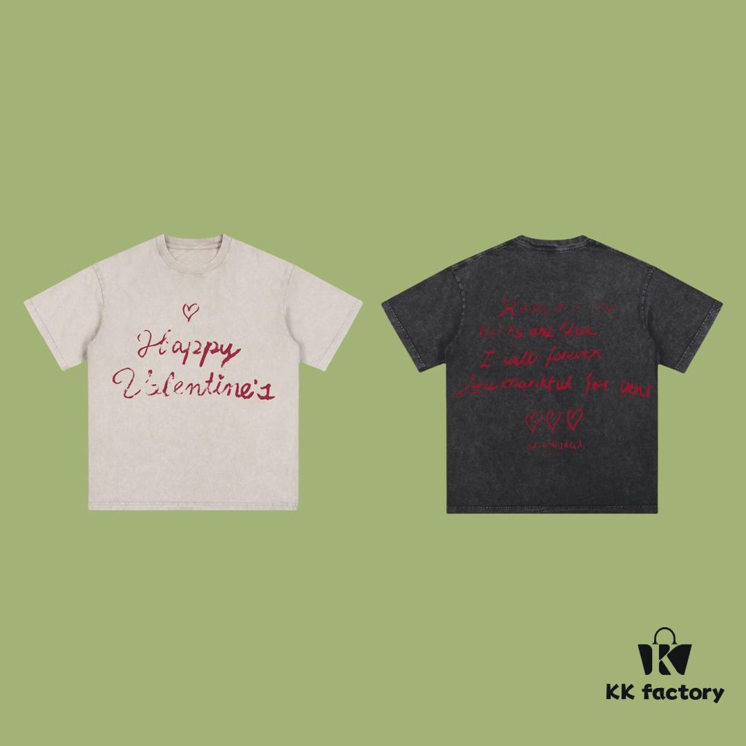High-End Quality Balenciaga 2025 Fall Spring-Summer Collection Valentine's Day Short Sleeve T-Shirt Imported Kanglong Digital Direct-to-Garment Printing Custom Dyed High-Quality Streetwear 26s Double Yarn 100% Washed 300G Garment-Dyed and Washed Snowflake Finish OS Loose Fit Unisex