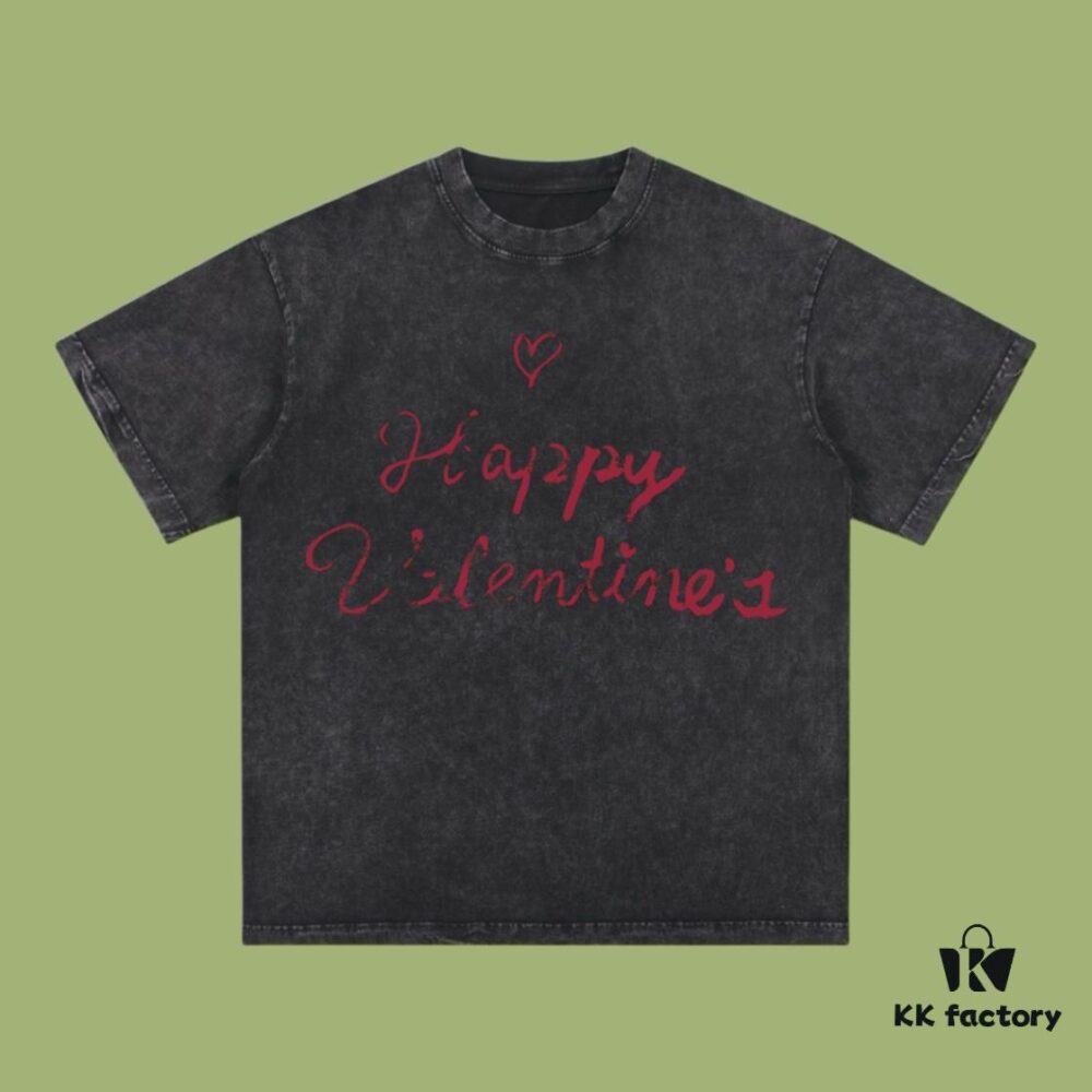 High-End Quality Balenciaga 2025 Fall Spring/Summer Collection Valentine's Day Short Sleeve T-Shirt, Imported Kanglong Digital Direct-to-Garment Printing, Premium Streetwear 26-Single 100% Cotton Pre-Washed 300G Garment-Dyed and Washed with Snowflake Effect, OS Loose Fit Unisex Design