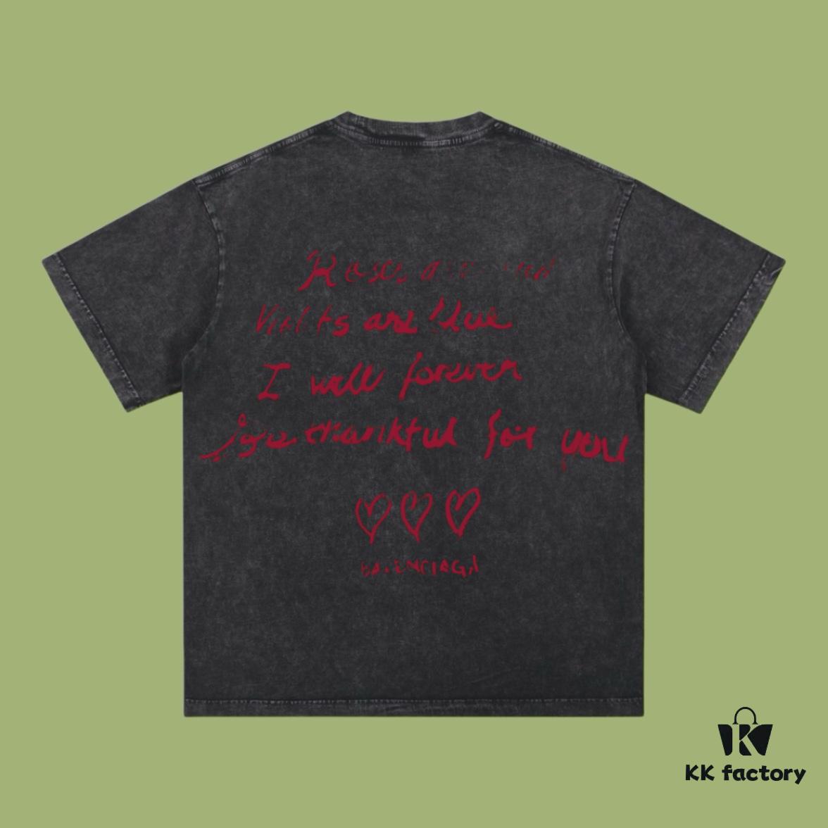 High-End Quality Balenciaga 2025 Fall Spring/Summer Collection Valentine's Day Short Sleeve T-Shirt, Imported Kanglong Digital Direct-to-Garment Printing, Premium Streetwear 26-Single 100% Cotton Pre-Washed 300G Garment-Dyed and Washed with Snowflake Effect, OS Loose Fit Unisex Design