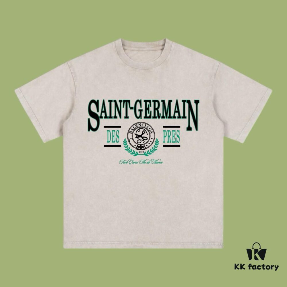 High-End Quality Balenciaga 2025 Fall Spring/Summer Collection Wheat Spike Logo Short Sleeve T-Shirt Imported Kangnan Digital Direct-to-Garment Printing Custom-Dyed Premium Streetwear 26S Double-Yarn 100% Washed 300G Garment-Dyed and Washed Snow-Fleck OS Loose Fit Unisex