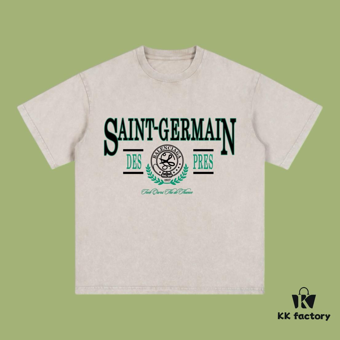 High-End Quality Balenciaga 2025 Fall Spring/Summer Collection Wheat Spike Logo Short Sleeve T-Shirt Imported Kangnan Digital Direct-to-Garment Printing Custom-Dyed Premium Streetwear 26S Double-Yarn 100% Washed 300G Garment-Dyed and Washed Snow-Fleck OS Loose Fit Unisex