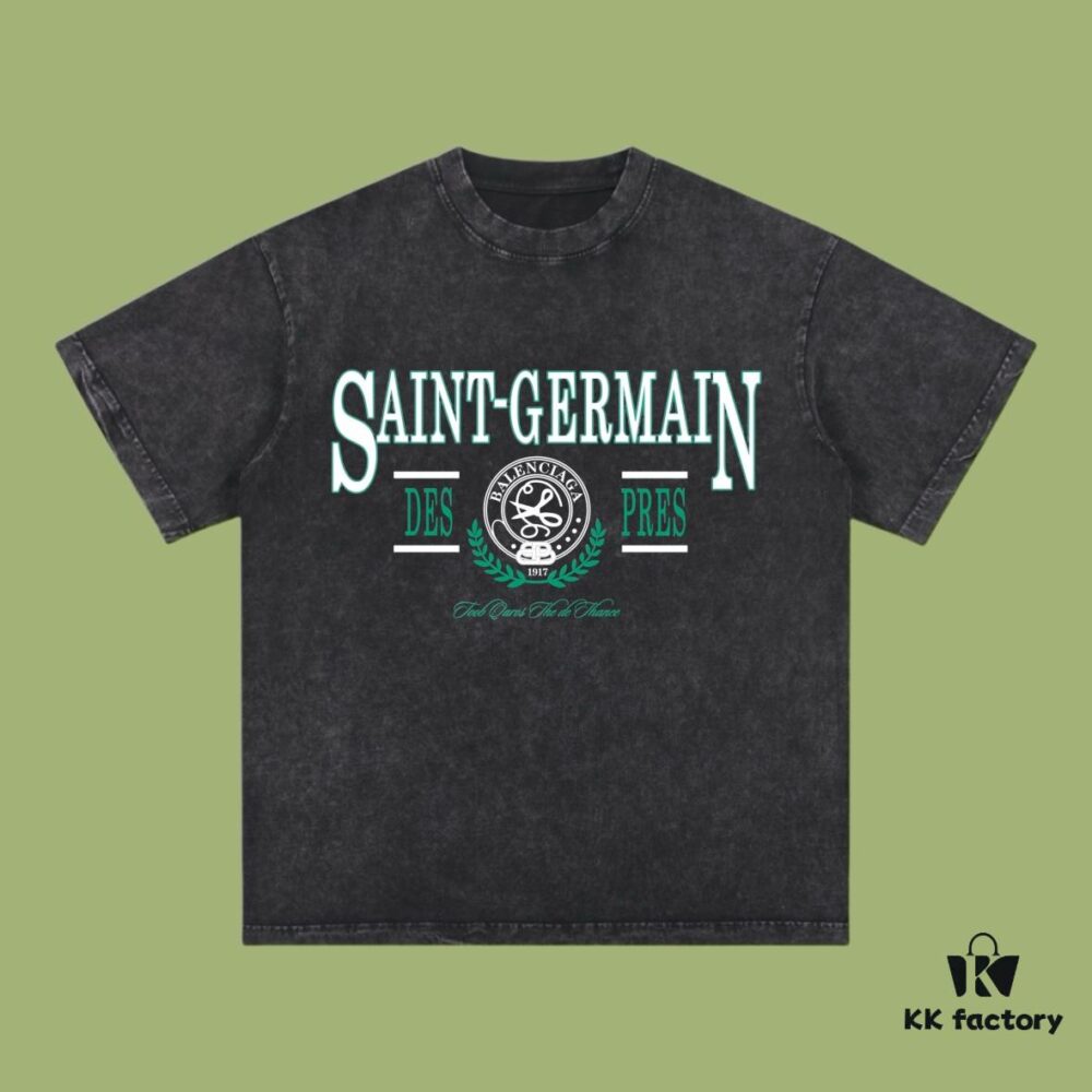 High-End Quality Balenciaga 2025 Fall Spring/Summer Collection Wheat Ear Motif Short-Sleeve T-Shirt Imported Kangwo Digital Direct-to-Garment Printing Custom-Dyed High-Quality Streetwear 26s Double-Yarn 100% Washed 300G Garment-Dyed and Washed Snowflake Effect OS Loose Fit Unisex