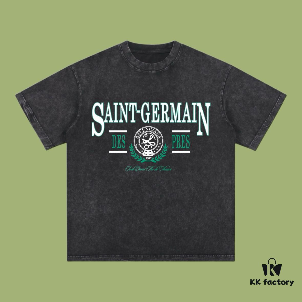 High-End Quality Balenciaga 2025 Fall Spring/Summer Collection Wheat Ear Motif Short-Sleeve T-Shirt Imported Kangwo Digital Direct-to-Garment Printing Custom-Dyed High-Quality Streetwear 26s Double-Yarn 100% Washed 300G Garment-Dyed and Washed Snowflake Effect OS Loose Fit Unisex