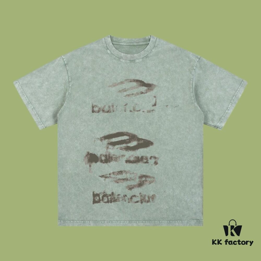 High-End Quality Balenciaga 2025 Fall Spring/Summer Collection Smoke Logo Short Sleeve T-Shirt, Imported Kanglong Digital Direct-to-Garment Printed, Premium Streetwear Quality, 26-Single 100% Washed 300G Fabric, Garment-Dyed and Snow-Washed Finish, OS Loose Fit Unisex Design