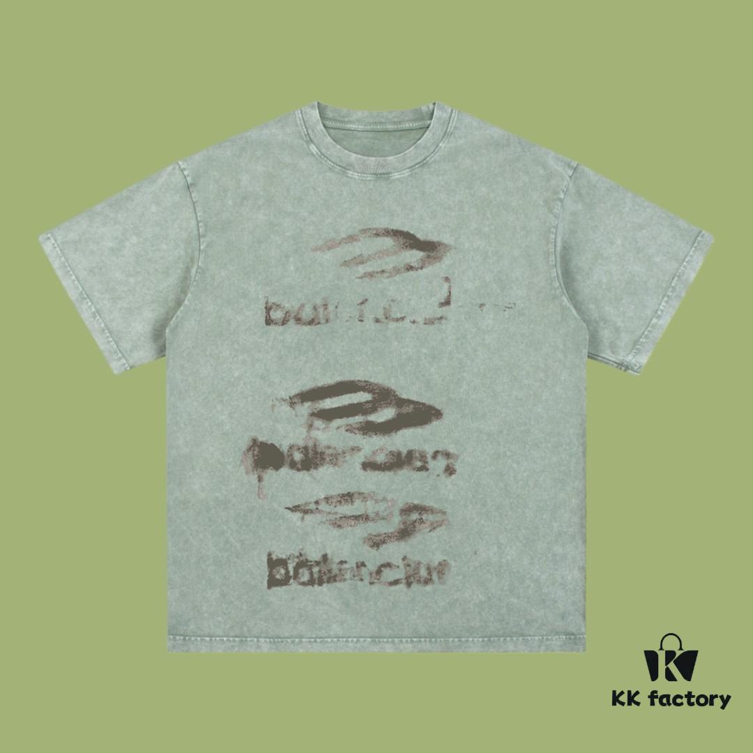 High-End Quality Balenciaga 2025 Fall Spring/Summer Collection Smoke Logo Short Sleeve T-Shirt, Imported Kanglong Digital Direct-to-Garment Printed, Premium Streetwear Quality, 26-Single 100% Washed 300G Fabric, Garment-Dyed and Snow-Washed Finish, OS Loose Fit Unisex Design