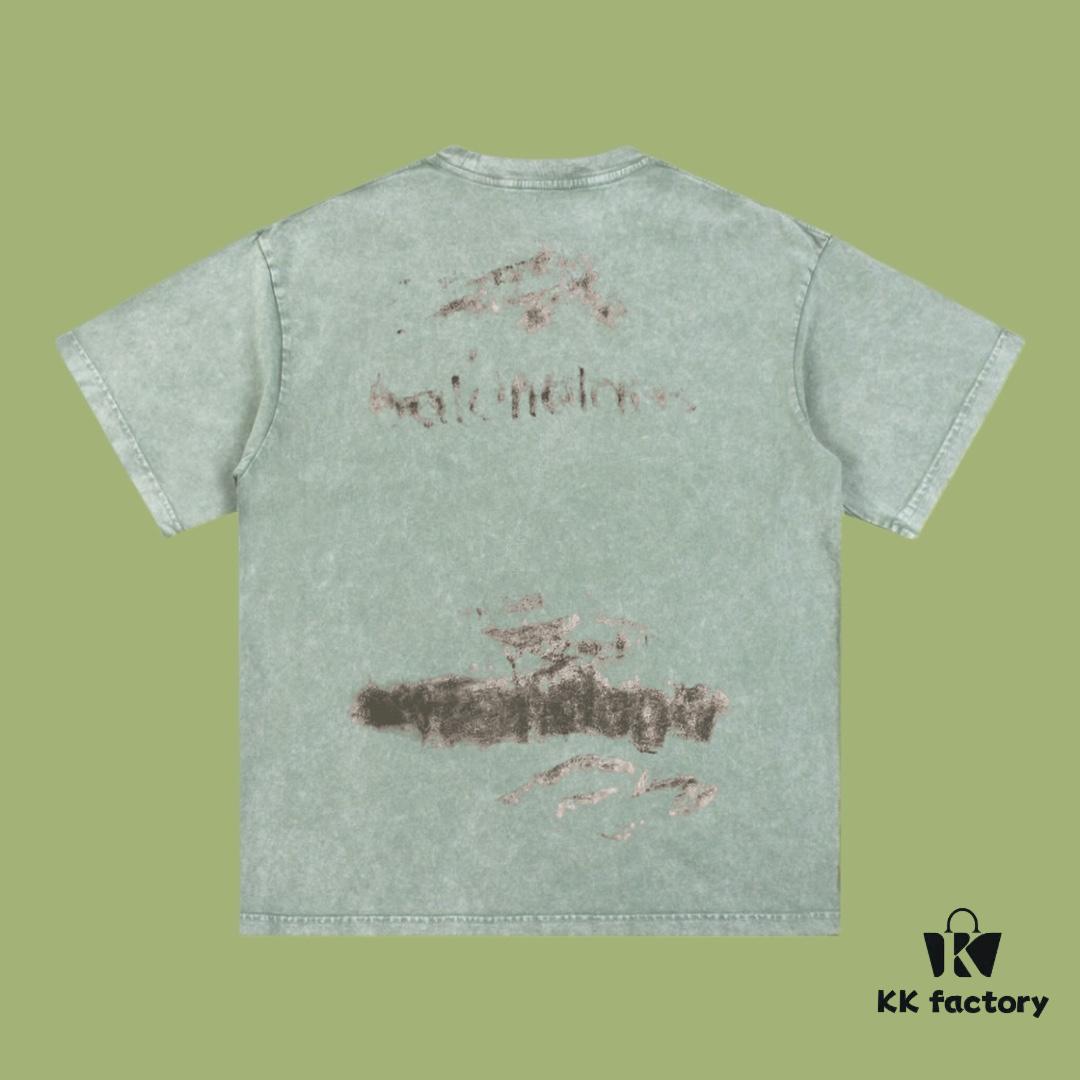 High-End Quality Balenciaga 2025 Fall Spring/Summer Collection Smoke Logo Short Sleeve T-Shirt, Imported Kanglong Digital Direct-to-Garment Printed, Premium Streetwear Quality, 26-Single 100% Washed 300G Fabric, Garment-Dyed and Snow-Washed Finish, OS Loose Fit Unisex Design