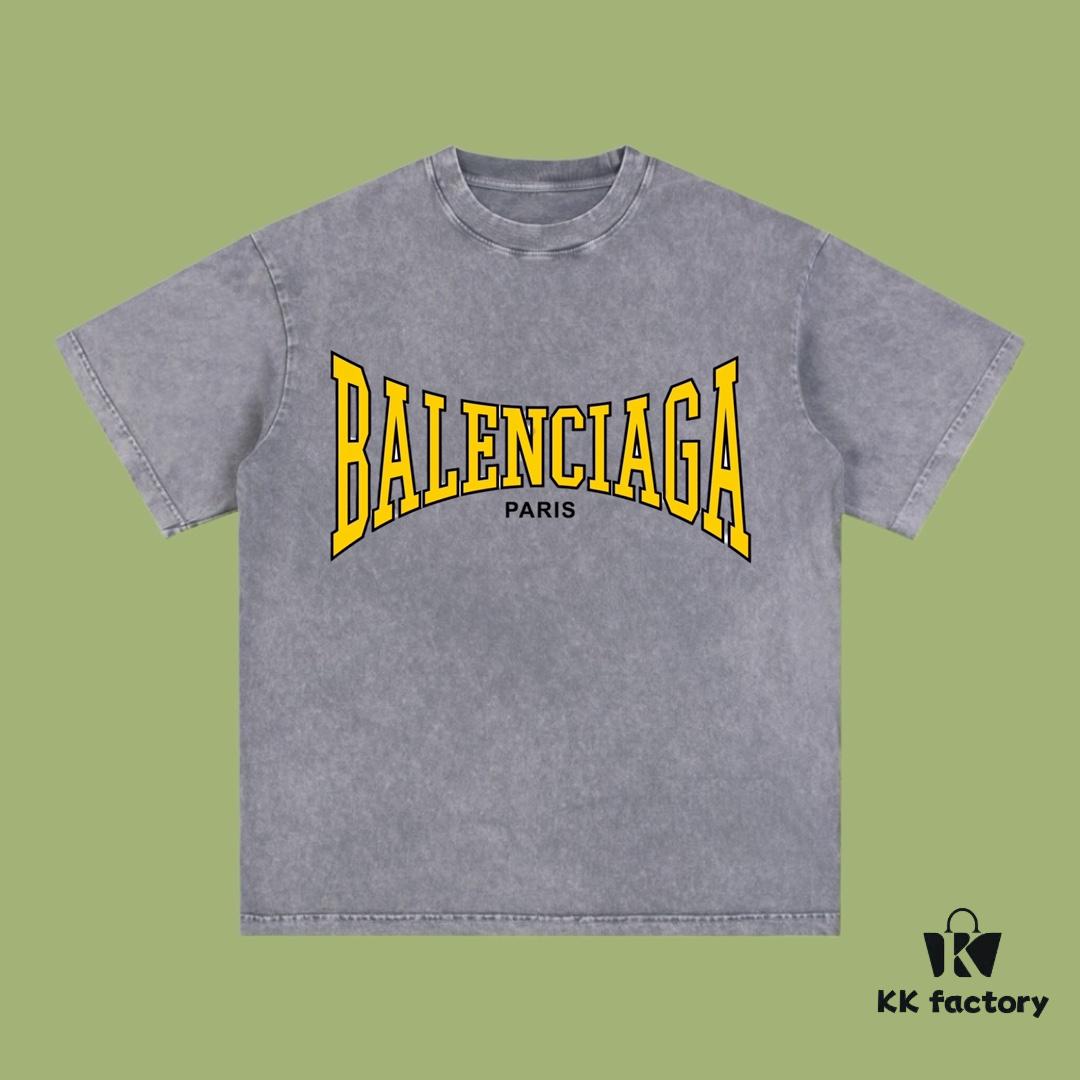 High-End Quality Balenciaga 2025 Fall Spring/Summer Collection LOGO Short Sleeve T-Shirt Imported Kangshu Digital Direct-to-Garment Printing Custom-Dyed High-Quality Streetwear 26-Single 100% Double Yarn Washed 300G Garment-Dyed and Washed Snowflake OS Loose Fit Unisex