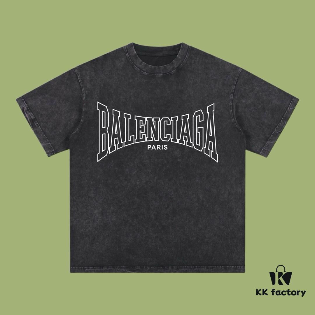 High-End Quality Balenciaga 2025 Fall Spring/Summer Collection LOGO Short-Sleeve T-Shirt, Imported Kangshu Digital Direct-to-Garment Printing, Premium Custom-Dyed Streetwear, 26s Double-Yarn 100% Washed 300G Fabric, Garment-Dyed and Snow-Washed Finish, OS Loose Fit Unisex Design