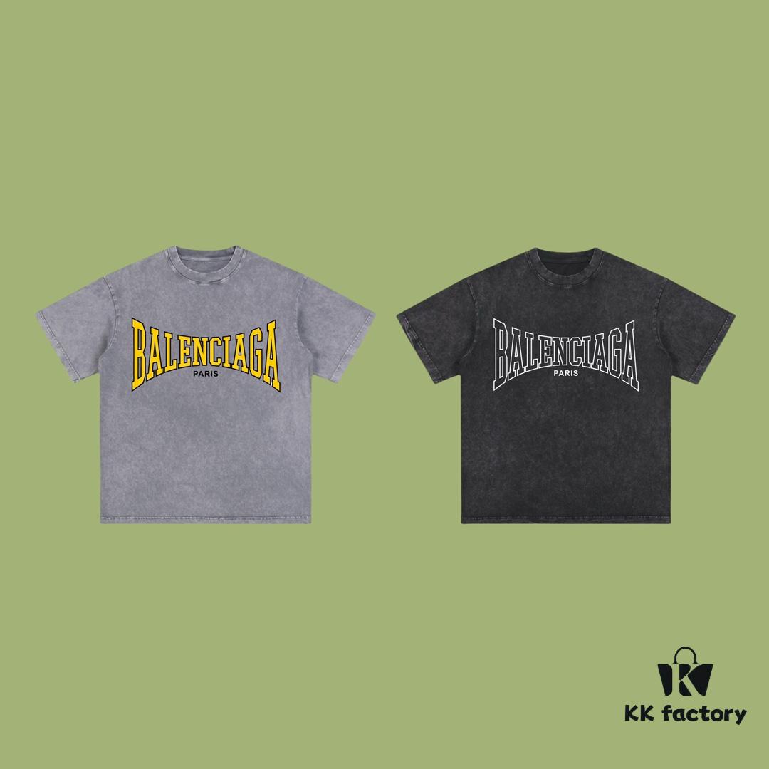 High-End Quality Balenciaga 2025 Fall Spring/Summer Collection LOGO Short-Sleeve T-Shirt, Imported Kangshu Digital Direct-to-Garment Printing, Premium Custom-Dyed Streetwear, 26s Double-Yarn 100% Washed 300G Fabric, Garment-Dyed and Snow-Washed Finish, OS Loose Fit Unisex Design