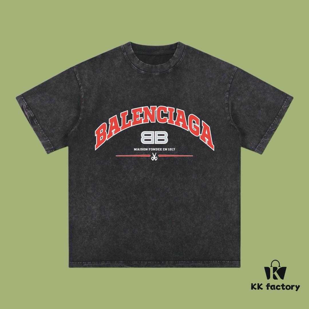 High-End Quality Balenciaga 2025 Fall Spring/Summer Collection Slogan Short-Sleeve T-Shirt, Imported Kangwo Digital Direct-to-Garment Printing, Custom-Dyed Premium Streetwear Brand 26s Double Yarn 100% Washed 300G Finished Garment Dyeing and Snow-Washed OS Loose Fit Unisex