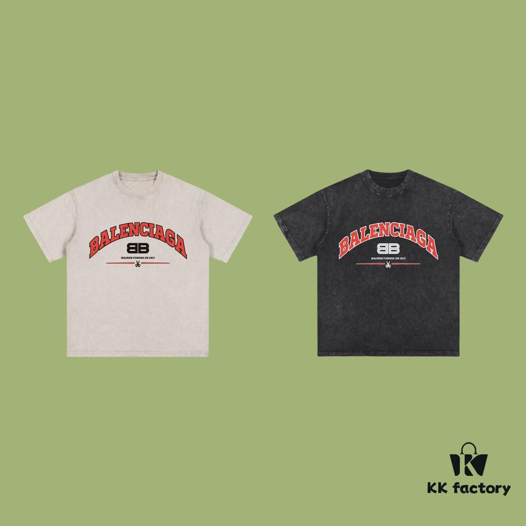 High-End Quality Balenciaga 2025 Fall Spring/Summer Collection Slogan Short-Sleeve T-Shirt, Imported Kangwo Digital Direct-to-Garment Printing, Custom-Dyed Premium Streetwear Brand 26s Double Yarn 100% Washed 300G Finished Garment Dyeing and Snow-Washed OS Loose Fit Unisex