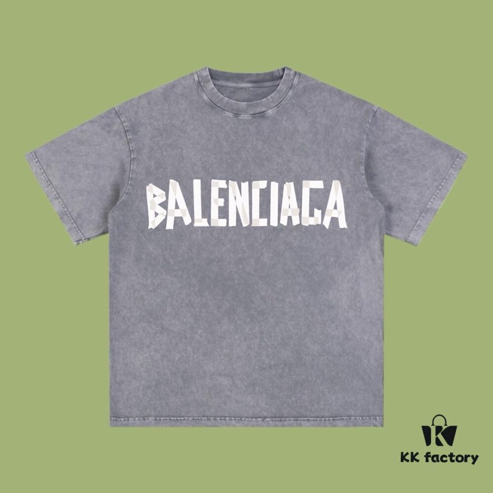 High-End Quality Balenciaga 2025 Fall Spring/Summer Collection Tape Logo Short Sleeve T-Shirt, Imported Kanglong Digital Direct-to-Garment Printing, Premium Streetwear Dyed with 26s Double Yarn 100% Washed to 300g, Garment-Dyed and Snow-Washed for OS Loose Fit Unisex Design