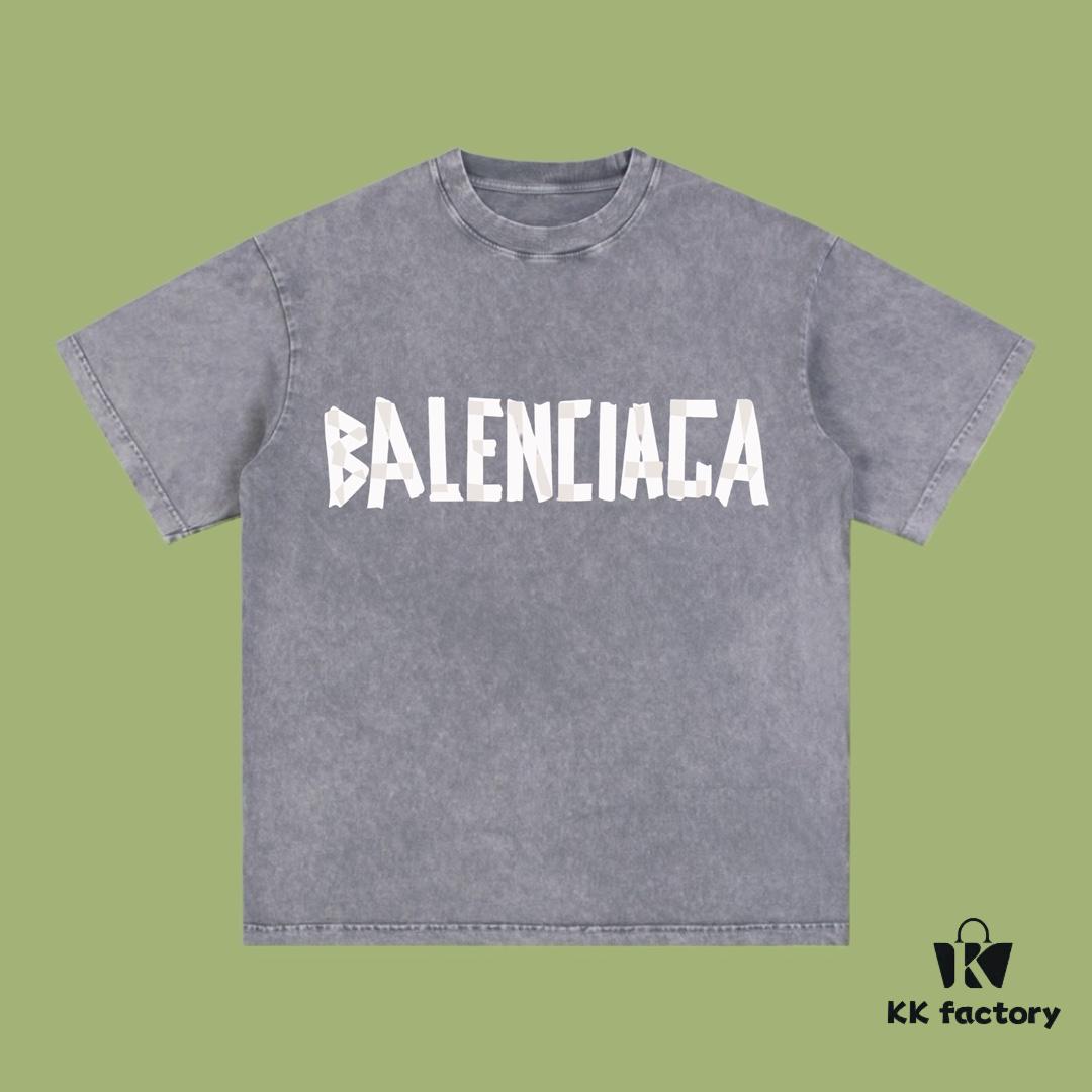 High-End Quality Balenciaga 2025 Fall Spring/Summer Collection Tape Logo Short Sleeve T-Shirt, Imported Kanglong Digital Direct-to-Garment Printing, Premium Streetwear Dyed with 26s Double Yarn 100% Washed to 300g, Garment-Dyed and Snow-Washed for OS Loose Fit Unisex Design
