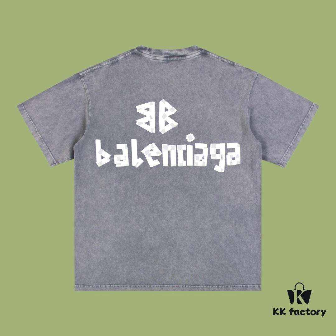 High-End Quality Balenciaga 2025 Fall Spring/Summer Collection Tape Logo Short Sleeve T-Shirt, Imported Kanglong Digital Direct-to-Garment Printing, Premium Streetwear Dyed with 26s Double Yarn 100% Washed to 300g, Garment-Dyed and Snow-Washed for OS Loose Fit Unisex Design