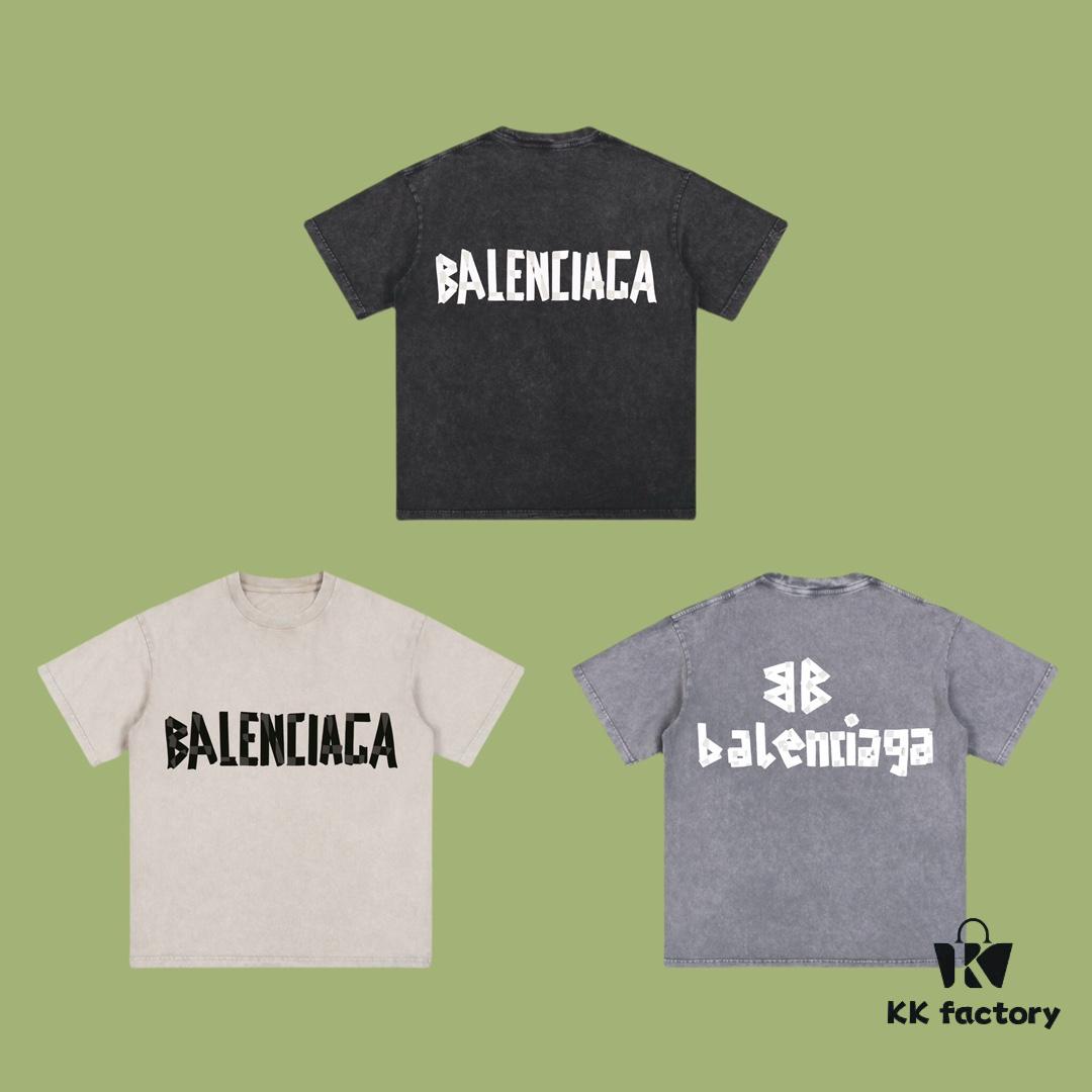 High-End Quality Balenciaga 2025 Fall Spring/Summer Collection Tape Logo Short-Sleeve T-Shirt, Imported Kangwo Digital Direct-to-Garment Printing, Custom-Dyed Premium Streetwear, 26-Single 100% Double-Yarn, Post-Wash 300g, Garment-Dyed and Snow-Washed, OS Loose Fit Unisex