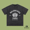 High-End Quality Balenciaga 2025 Fall Spring/Summer Collection Wheat Ear 1917 Logo Short Sleeve T-Shirt Imported Kanglong Digital Direct-to-Garment Printing Custom-Dyed High-Quality Streetwear 26-Single 100% Double Yarn Washed 300G Garment-Dyed and Washed Snowflake OS Loose Fit Unisex