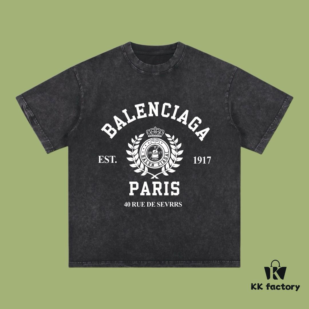 High-End Quality Balenciaga 2025 Fall Spring/Summer Collection Wheat Ear 1917 Logo Short Sleeve T-Shirt Imported Kanglong Digital Direct-to-Garment Printing Custom-Dyed High-Quality Streetwear 26-Single 100% Double Yarn Washed 300G Garment-Dyed and Washed Snowflake OS Loose Fit Unisex