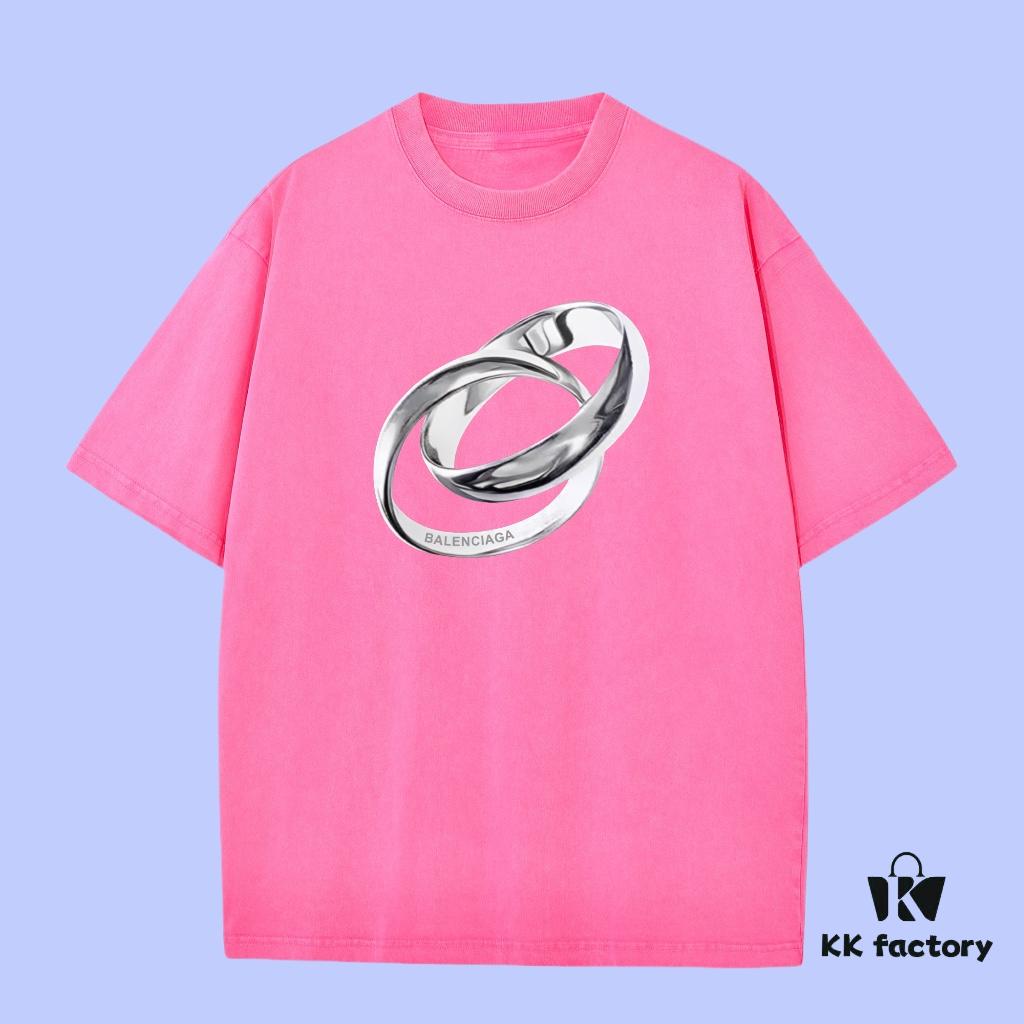 High-End Quality Balenciaga 2025 Fall Spring/Summer Collection Ring Splice Short Sleeve T-Shirt, Distinct from Regular Prints, Crafted in Custom-Woven 270G 32-Count Double-Yarn Pure Cotton Fabric, Loose Fit Unisex Design