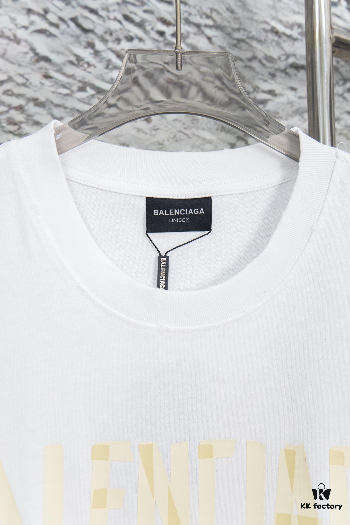 Balenciaga Tape Logo Distressed Short Sleeve T-Shirt