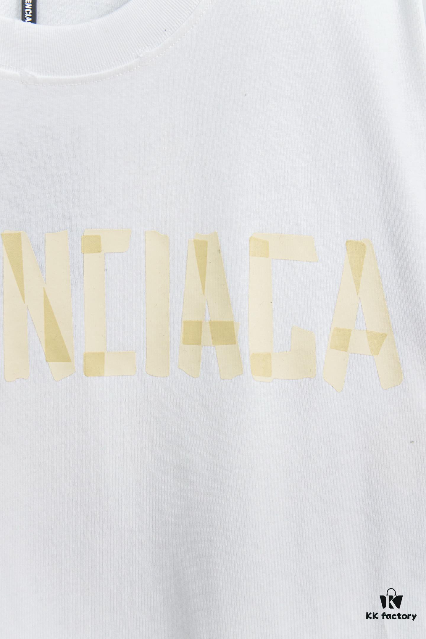 Balenciaga Tape Logo Distressed Short Sleeve T-Shirt