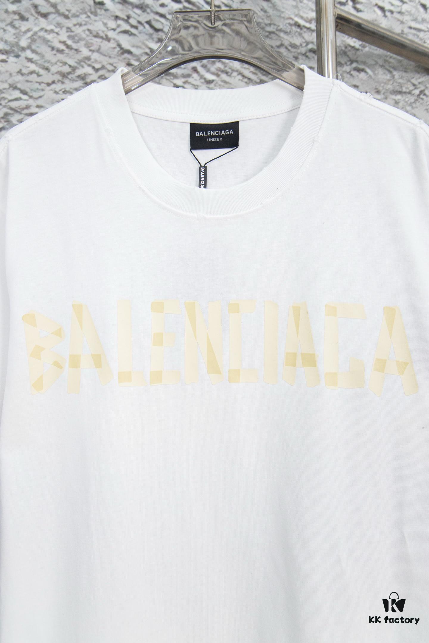 Balenciaga Tape Logo Distressed Short Sleeve T-Shirt