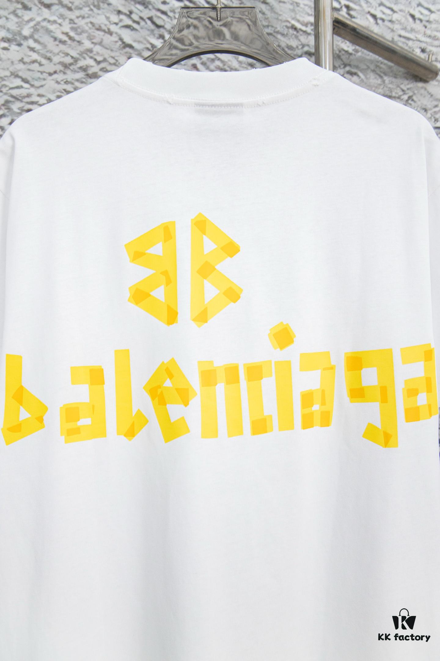 Balenciaga Tape Logo Distressed Short Sleeve T-Shirt