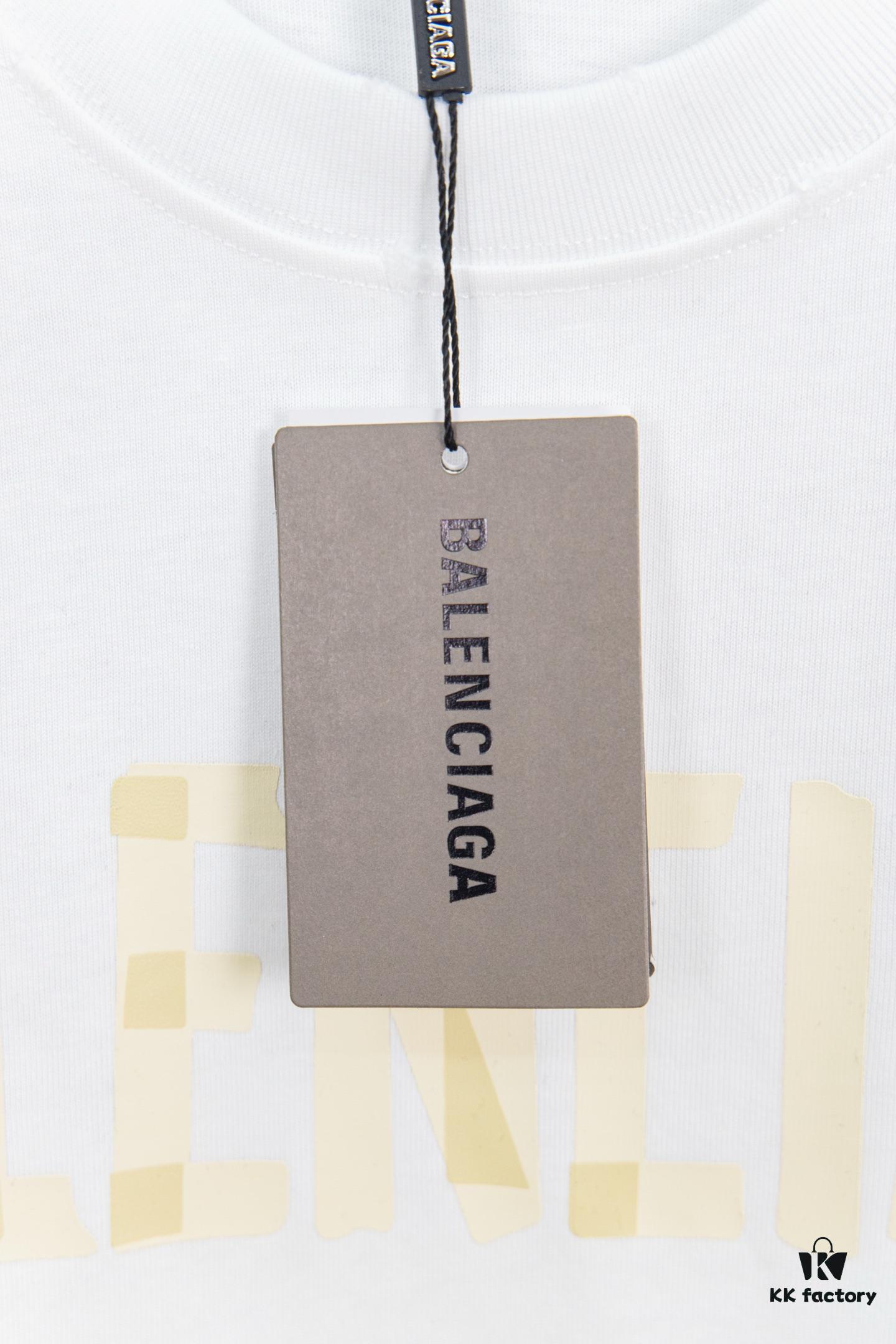 Balenciaga Tape Logo Distressed Short Sleeve T-Shirt