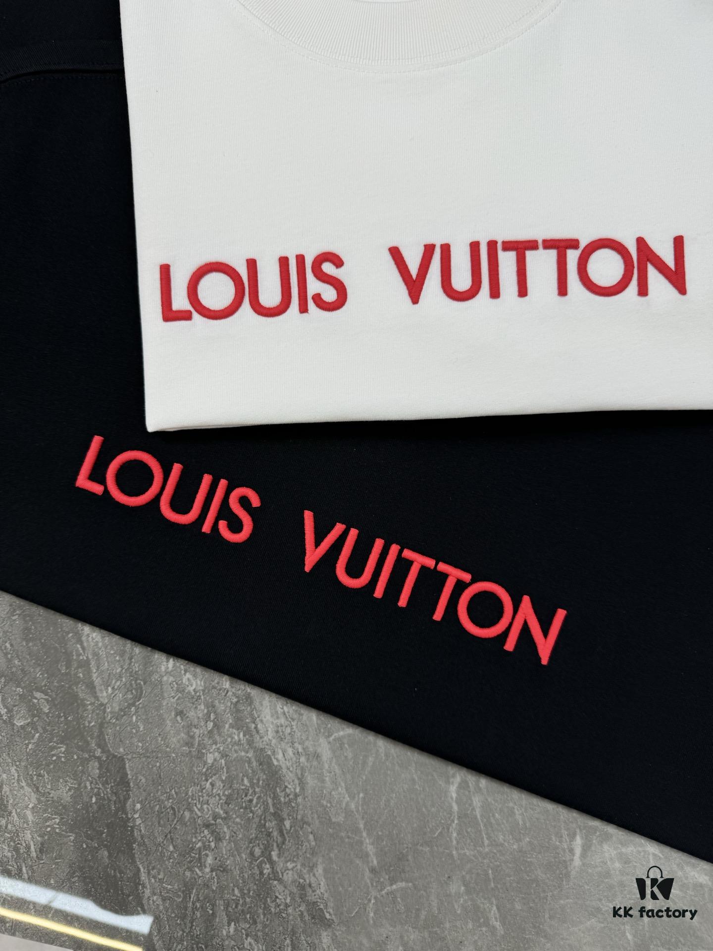 LV-Inspired 2025 New Fashion Short Sleeve T-Shirt, Unisex Design with 3D Embroidered Logo, Premium 40-Single 260g Cotton Fabric, Stylish and Highly Recognizable