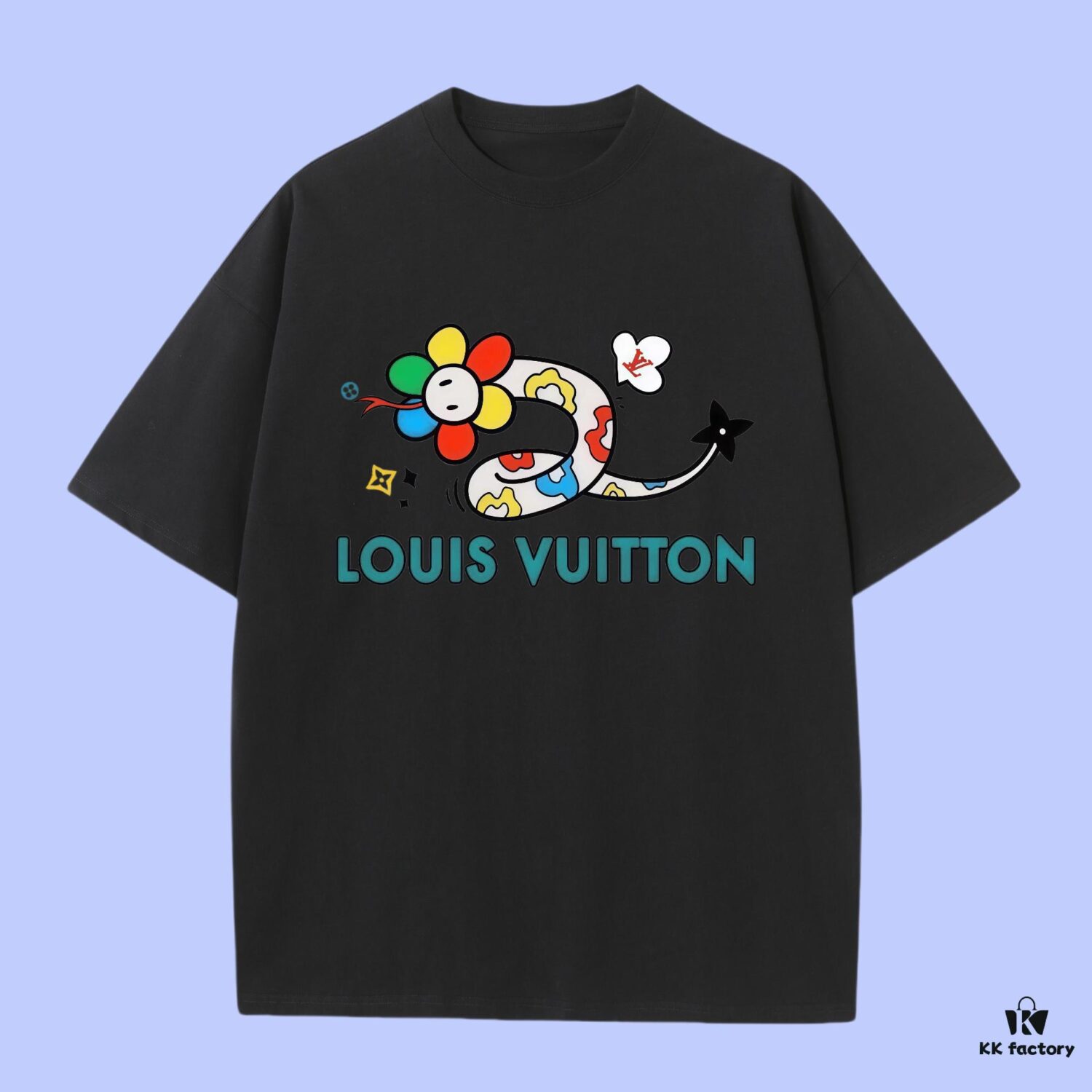 Luxury Quality LV Louis 2025 Fall Spring/Summer Collection Sunflower Snake Short Sleeve T-Shirt, Premium 270G 32-Count Double-Yarn Pure Cotton Fabric, Distinct from Regular Print, Loose Fit Unisex Design