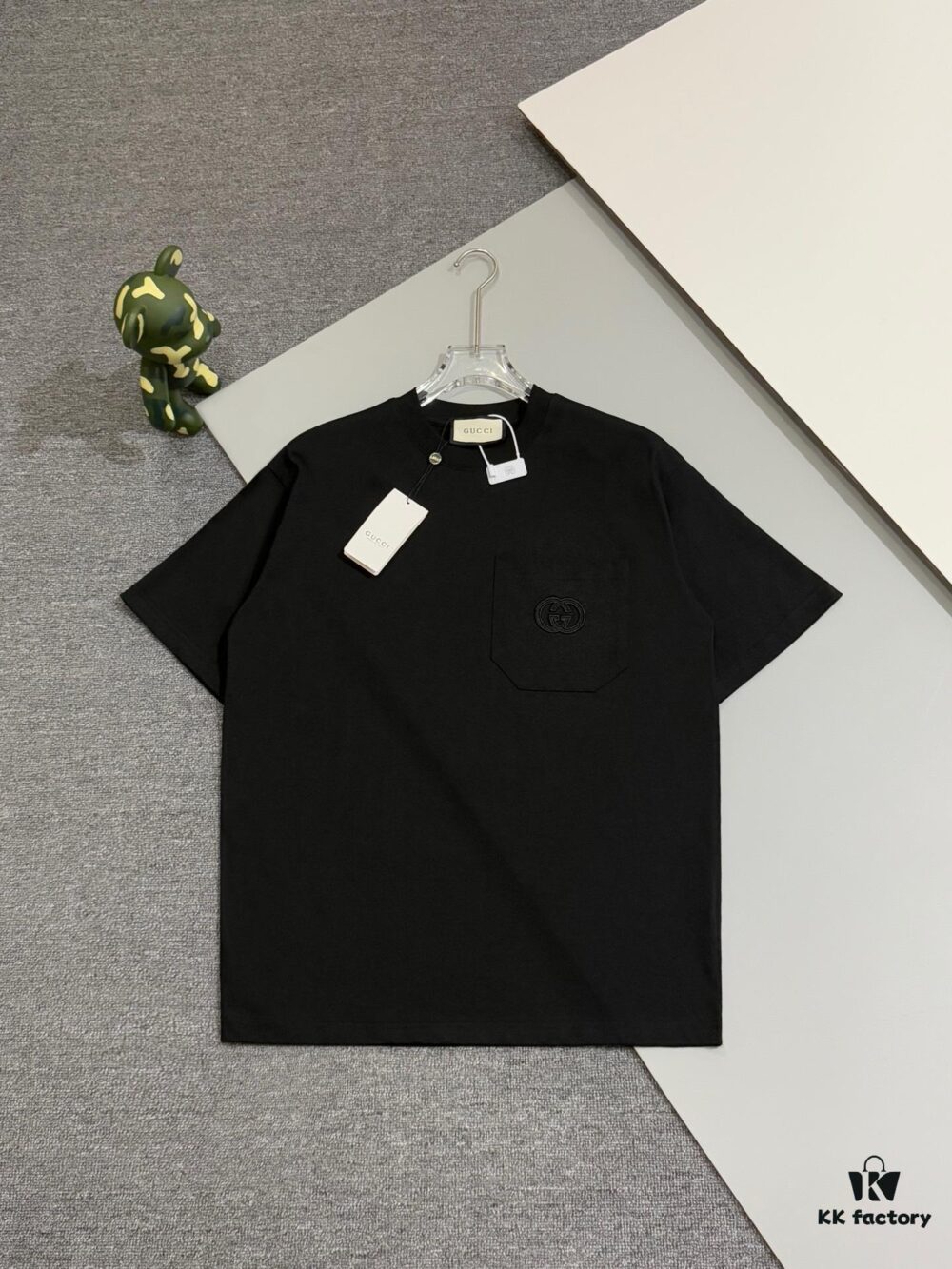 Gucci Classic Short-Sleeve T-Shirt with Double G Embroidered Patch and Pocket, Timeless Versatile Youthful Design
