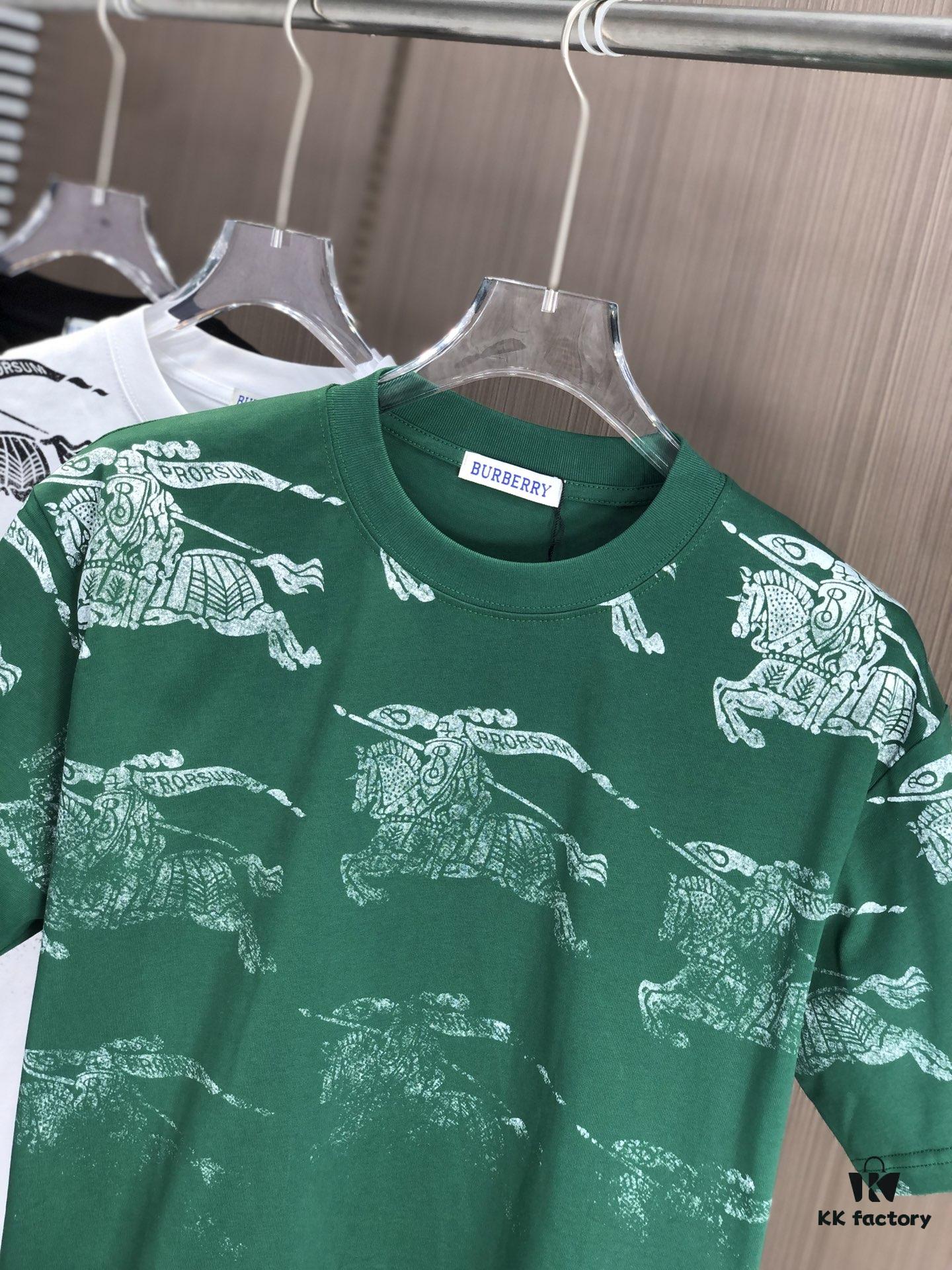 BURBERRY 2025 Spring/Summer New Arrival Round Neck Short Sleeve T-Shirt with All-Over Dot Print, Made from 320g Double-Yarn Combed Cotton Fabric, Slightly Loose Fit, Soft and Substantial Fabric Texture, Unisex Design