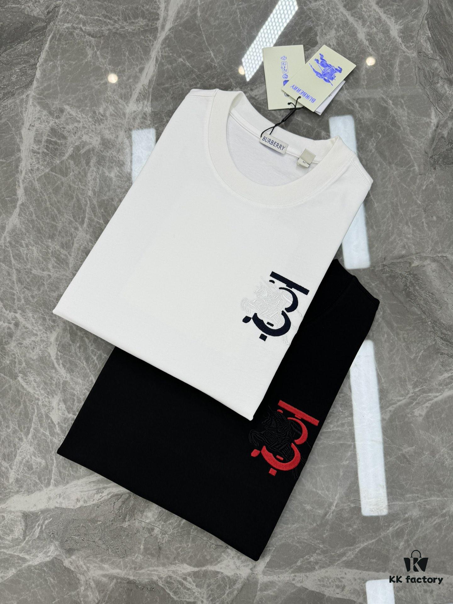 BBR* Bao-Bao Li 25s Classic Short-Sleeve Unisex T-Shirt – Front Chest TB Horse 3D Embroidered Logo, Premium 260g Pure Cotton, Soft and Breathable, Basic Style for Long-Lasting Wear