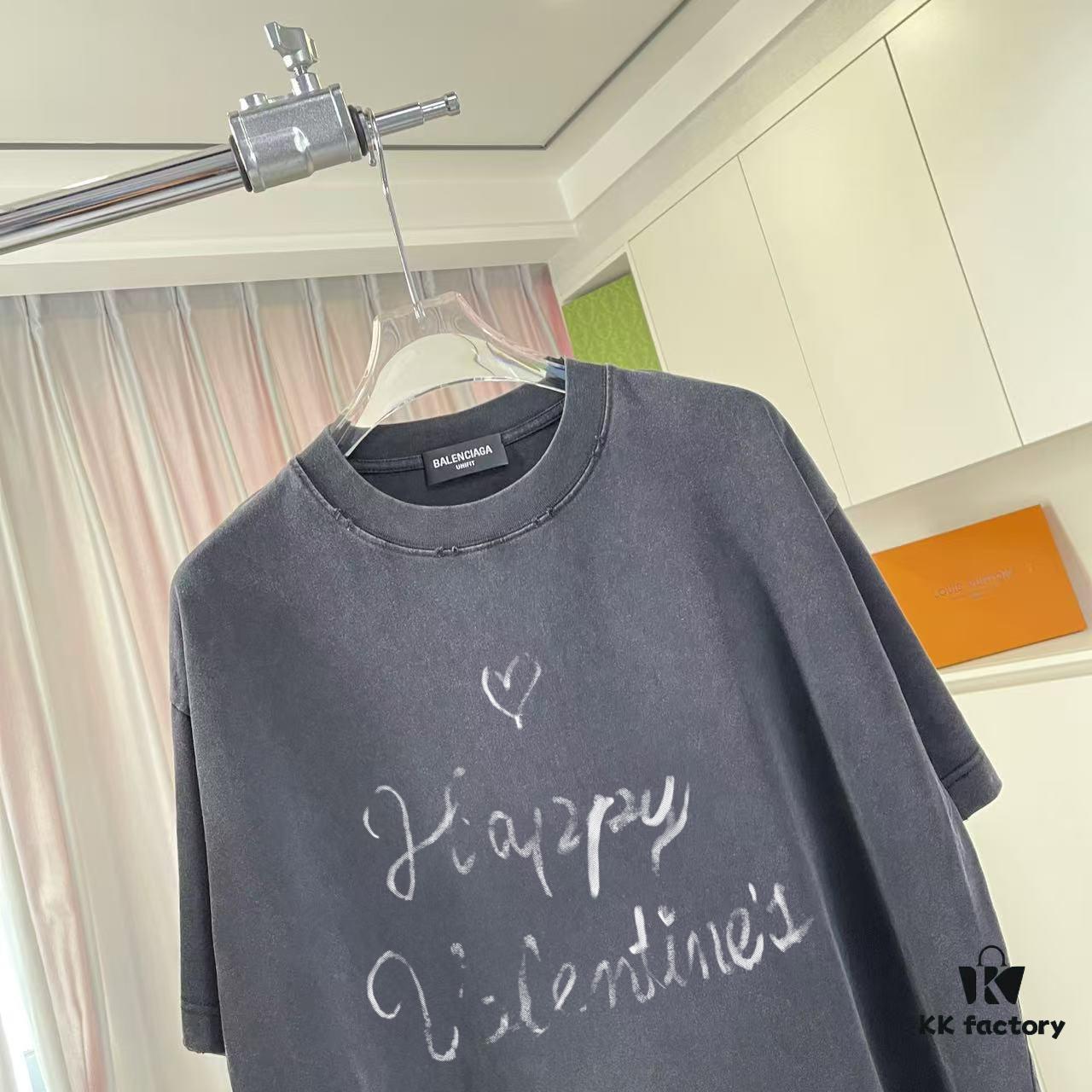 BALENCI*GA Paris 2025 Summer New Arrival Distressed Gradient Letter Logo Print Custom 320g Fabric Short Sleeve T-Shirt Unisex