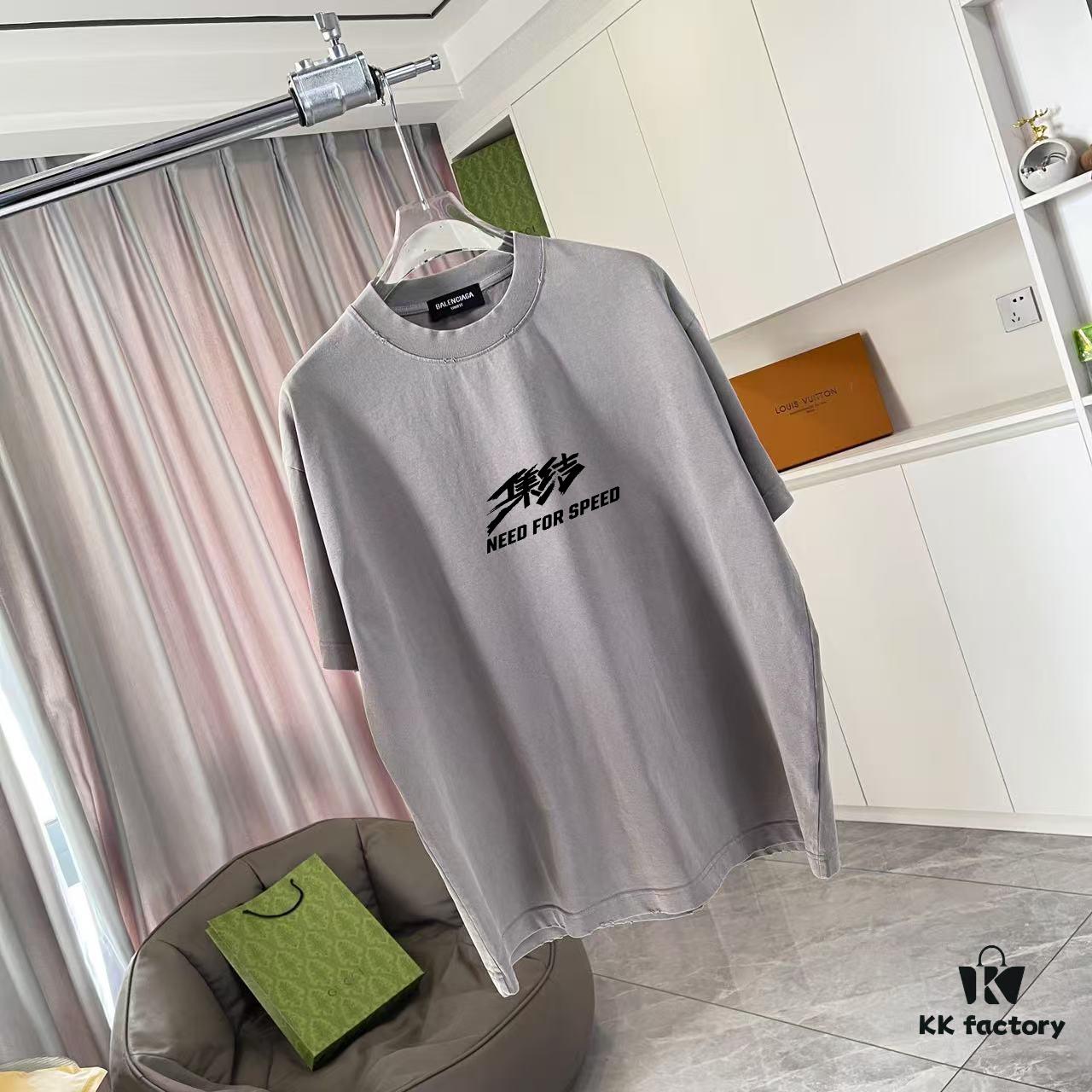 BALENCI*GA Paris 2025 Summer New Arrival Ombre Distressed Vintage Short Sleeve T-Shirt with Custom 320g Fabric Letter Logo Print Unisex