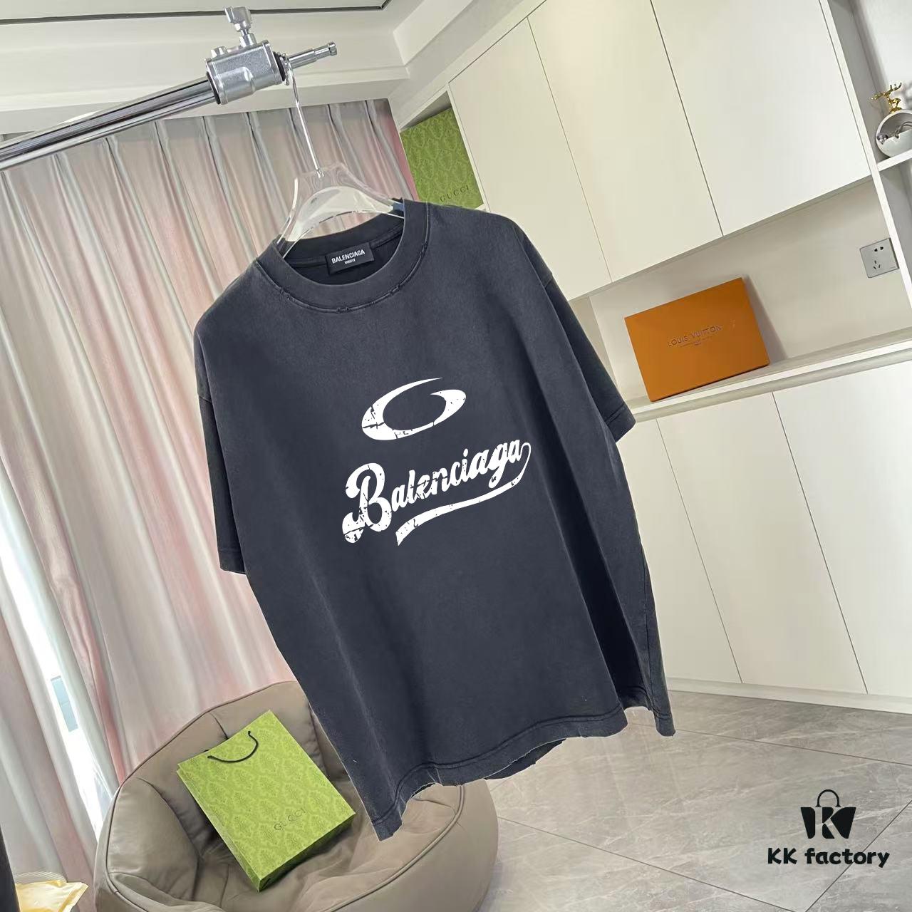 BALENCI*GA Paris 2025 Summer New Arrival Gradient Distressed Short Sleeve T-Shirt with Unique Letter Logo Print, Custom 320g Fabric, Unisex Design