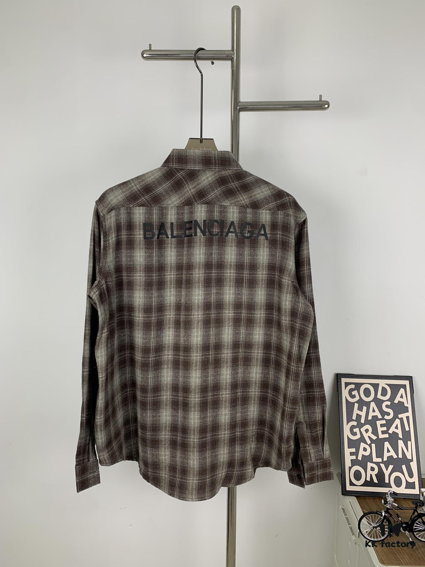 New Arrival Paris Hot Plush Shirt Balenciaga 24SS Back Letter Print Logo Woven Plaid Shirt Top
