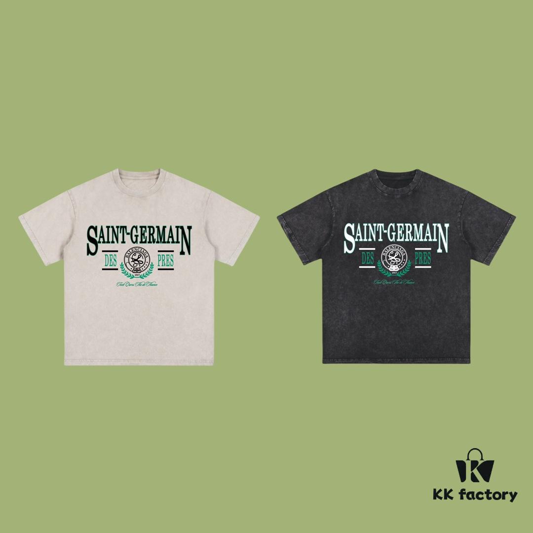 High-End Quality Balenciaga 2025 Fall Spring/Summer Collection Wheat Ear Motif Short-Sleeve T-Shirt Imported Kangwo Digital Direct-to-Garment Printing Custom-Dyed High-Quality Streetwear 26s Double-Yarn 100% Washed 300G Garment-Dyed and Washed Snowflake Effect OS Loose Fit Unisex