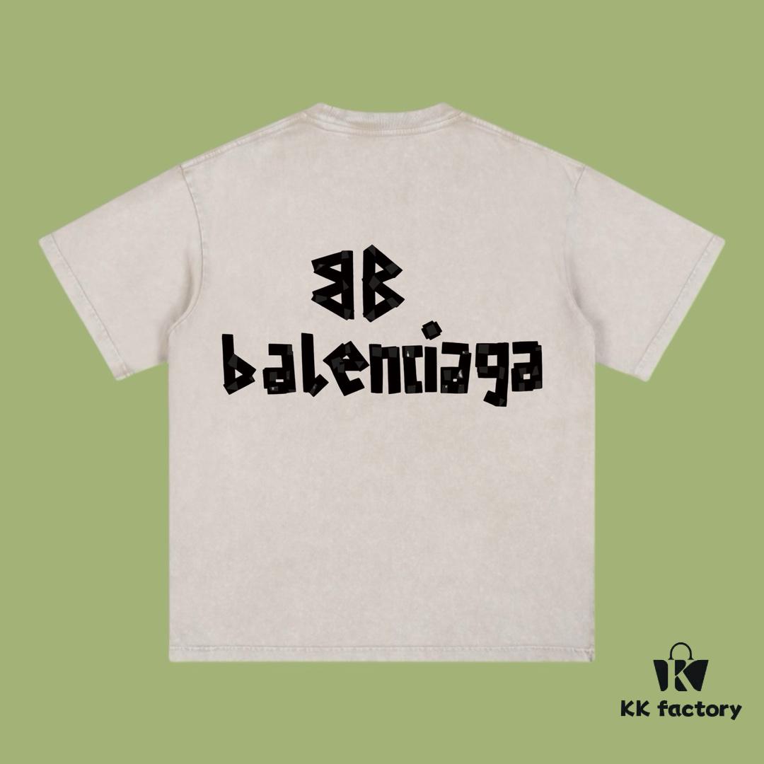 High-End Quality Balenciaga 2025 Fall Spring/Summer Collection Tape Logo Short-Sleeve T-Shirt, Imported Kangwo Digital Direct-to-Garment Printing, Custom-Dyed Premium Streetwear, 26-Single 100% Double-Yarn, Post-Wash 300g, Garment-Dyed and Snow-Washed, OS Loose Fit Unisex