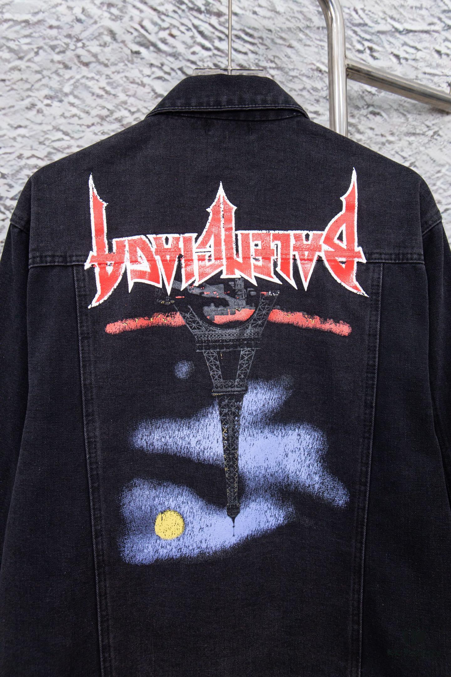 Balenciaga 2024 Fall/Winter New Loose Oversized Denim Jacket with Eiffel Tower Design