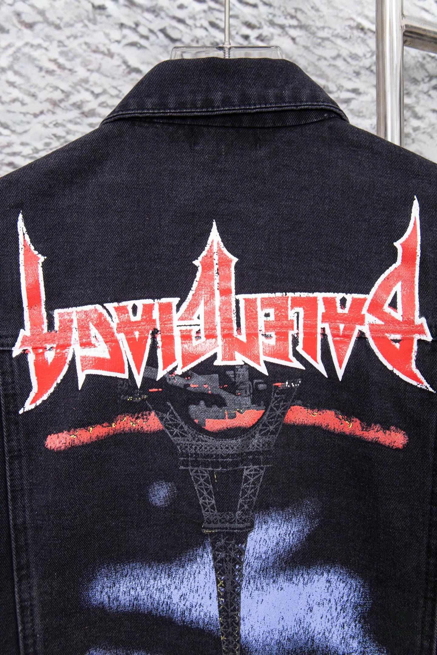 Balenciaga 2024 Fall/Winter New Loose Oversized Denim Jacket with Eiffel Tower Design