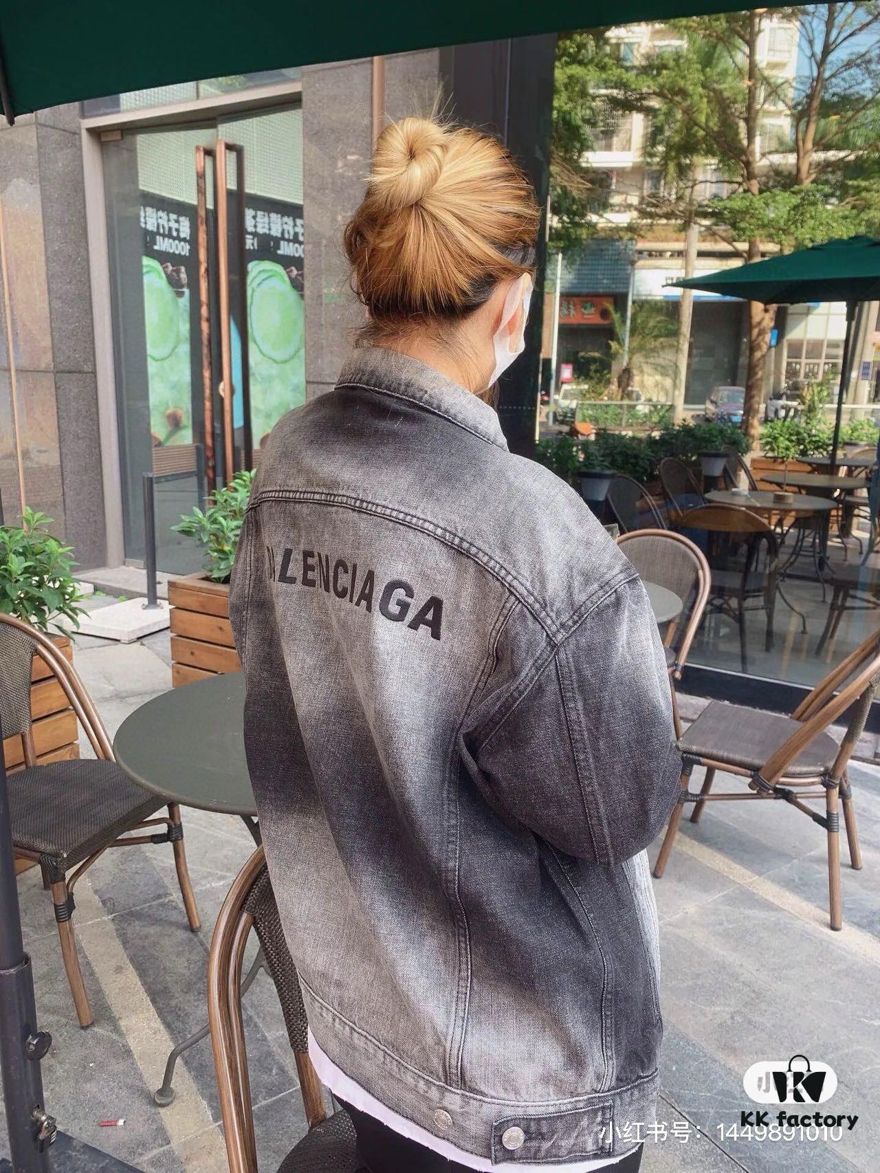 Balenciaga Embroidered Logo Washed Denim Gray Jacket