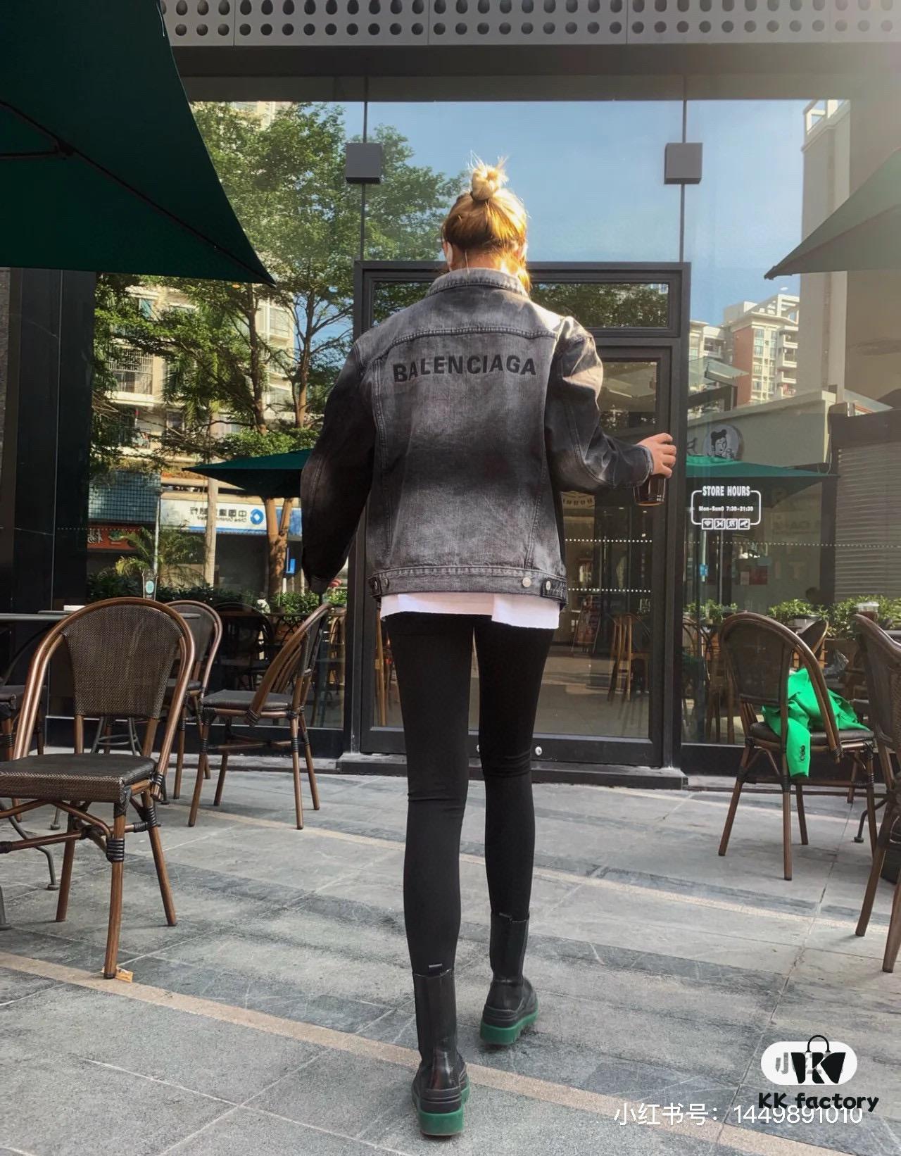 Balenciaga Embroidered Logo Washed Denim Gray Jacket