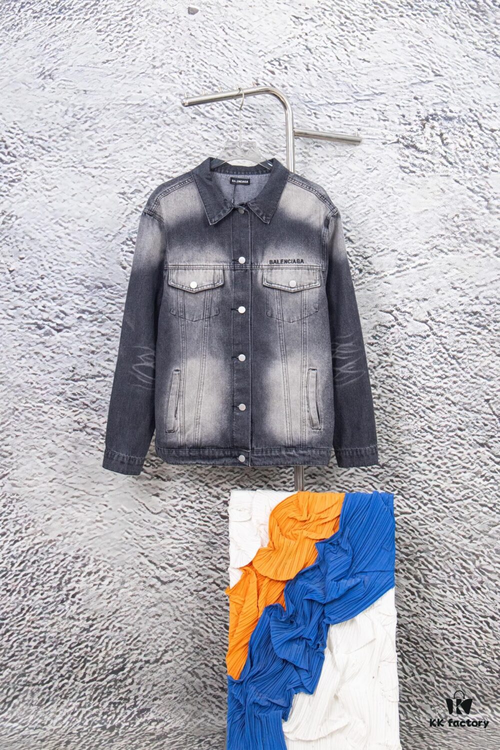 Balenciaga Logo Embroidered Washed Denim Gray Jacket