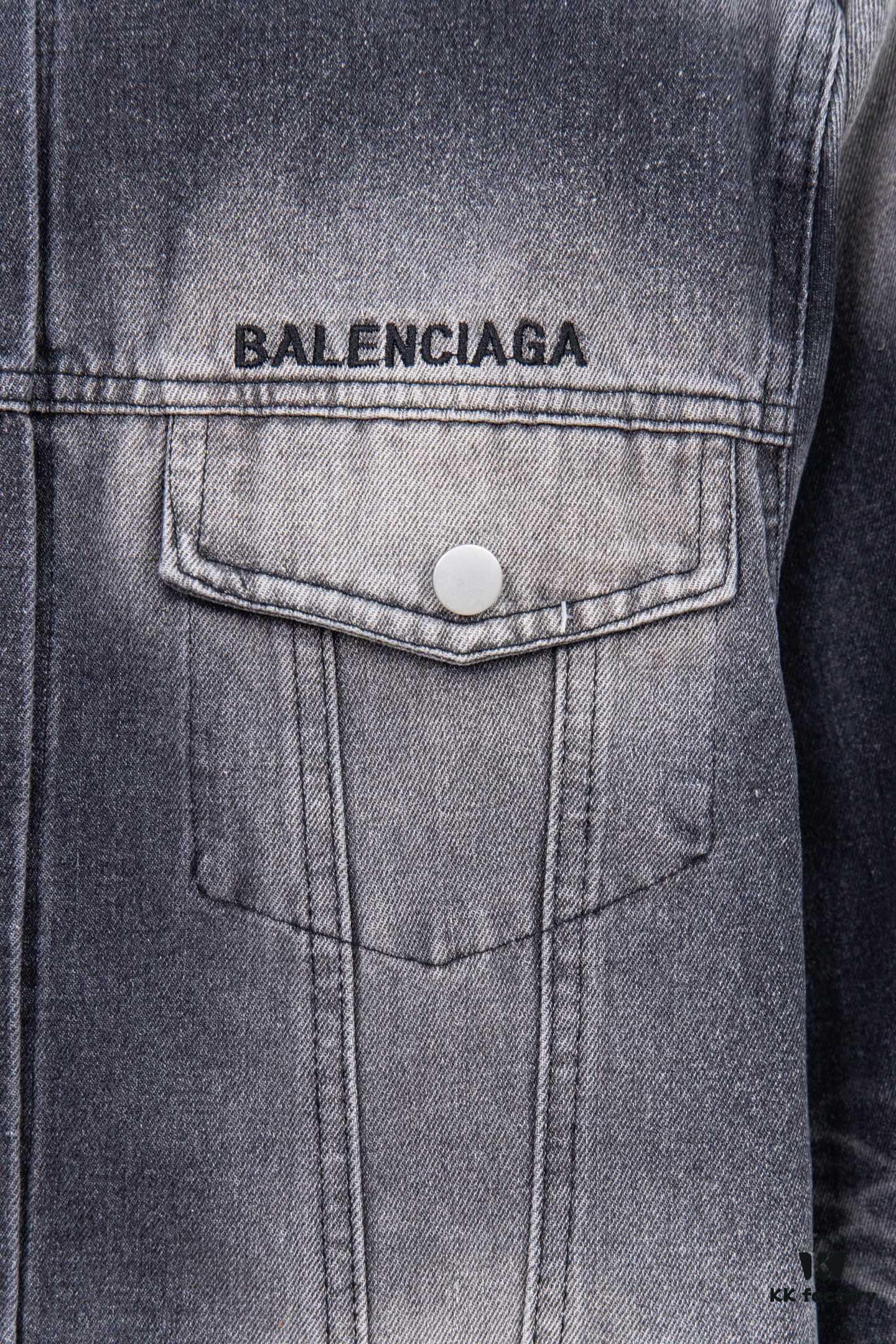 Balenciaga Logo Embroidered Washed Denim Gray Jacket