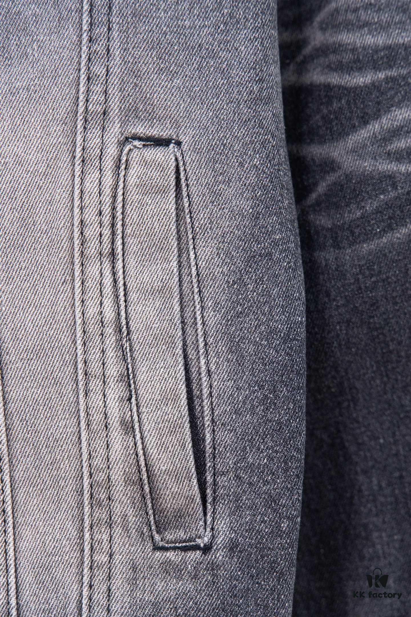 Balenciaga Logo Embroidered Washed Denim Gray Jacket